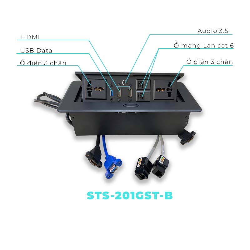 Hộp ổ điện âm bàn đa năng sinoamigo STS-201GST-B màu đen chính hãng