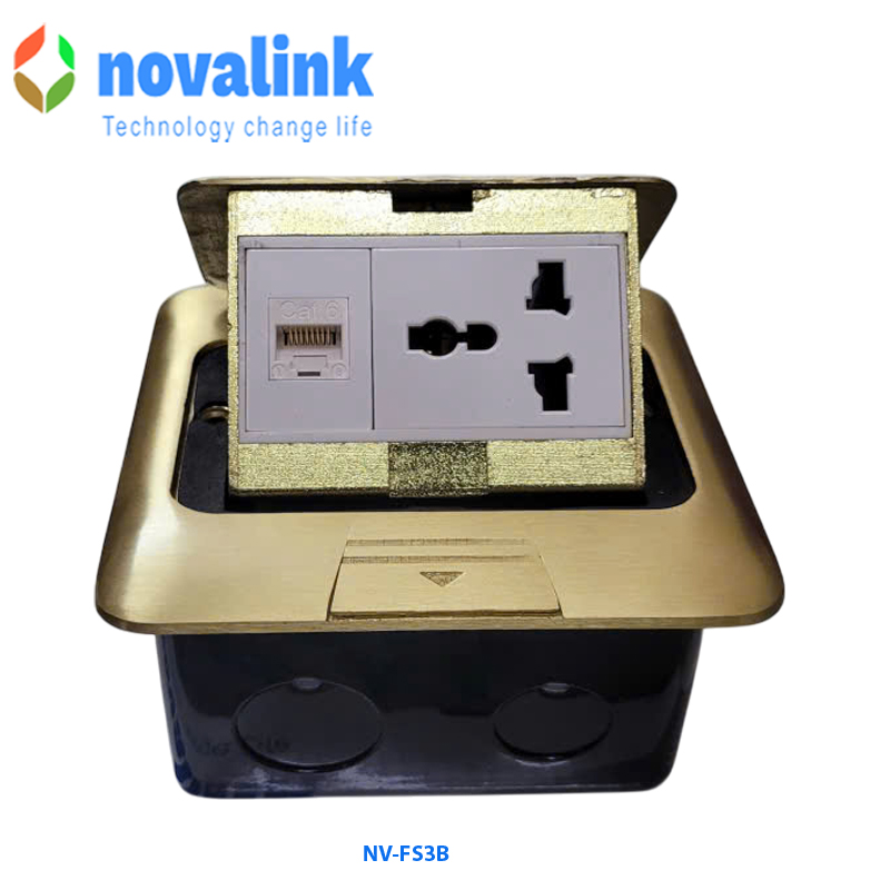 Hộp ổ điện âm sàn cao cấp Novalink NV-FS3SB màu đồng cao cấp