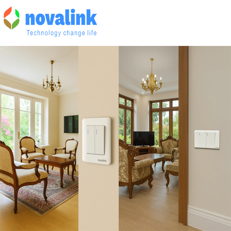 Bộ mặt 2 công tắc 1 chiều 10A Novalink Mã A6-03 chính hãng cao cấp