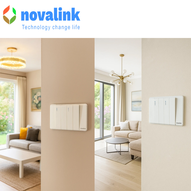 Bộ mặt 4 công tắc một chiều  10A novalink A6-05 cao cấp chính hãng