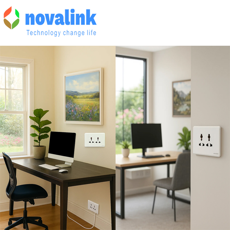 Mặt ổ điện đôi 3 châu đa năng 16A novalink A6-20 cao cấp màu trắng sứ
