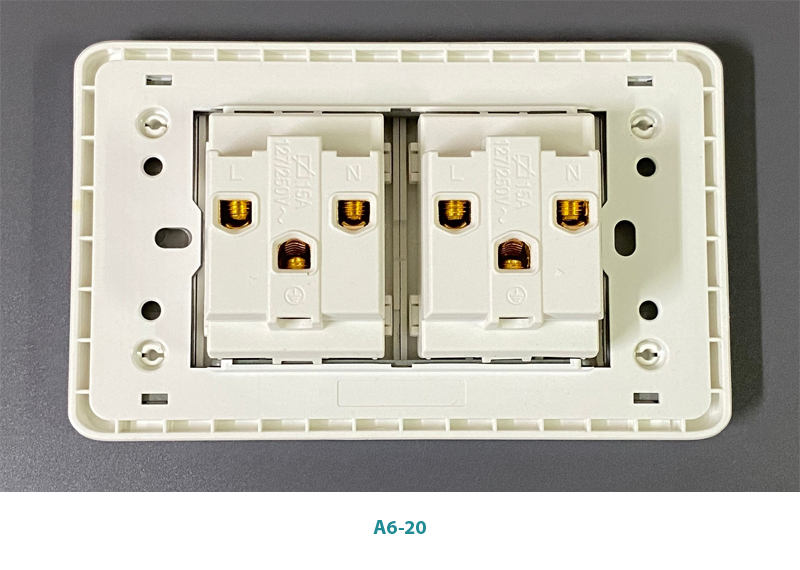 Mặt ổ điện đôi 3 châu đa năng 16A novalink A6-20 cao cấp màu trắng sứ
