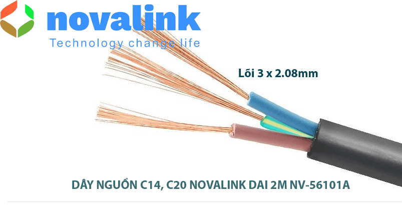 Dây nguồn C14 C20 lõi 3*2.08mm 15A  cao cấp chính hãng novalink mã NV-56101A