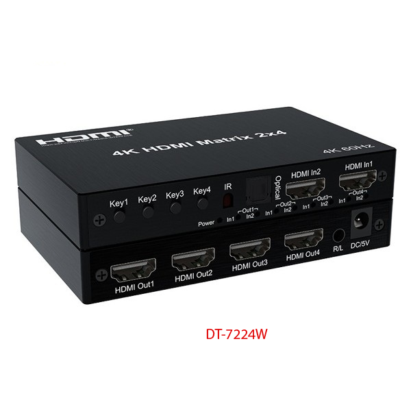 Bộ chuyển mạch Matrix HDMI 2x4 DTECH DT-7224W ch&iacute;nh h&atilde;nh