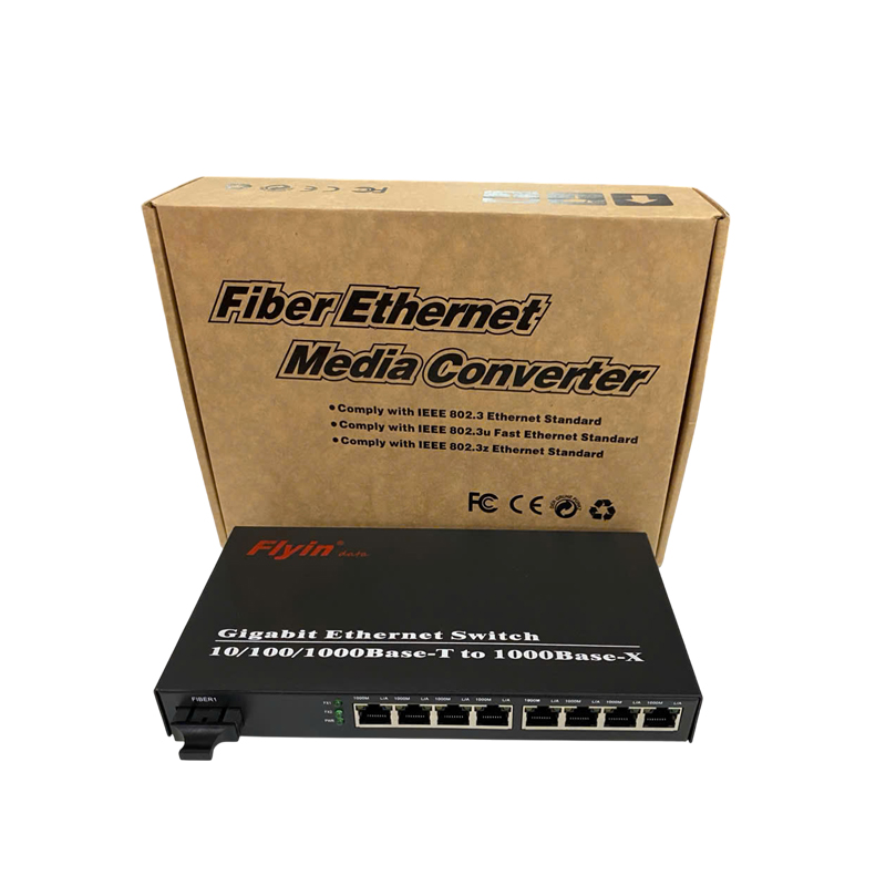 Bộ chuyển đổi quang điện dual fliber SC và 8 cổng RJ45 tốc độ 1 Gb  hãng Flyin mã FLY-1F8TC-SWDXG