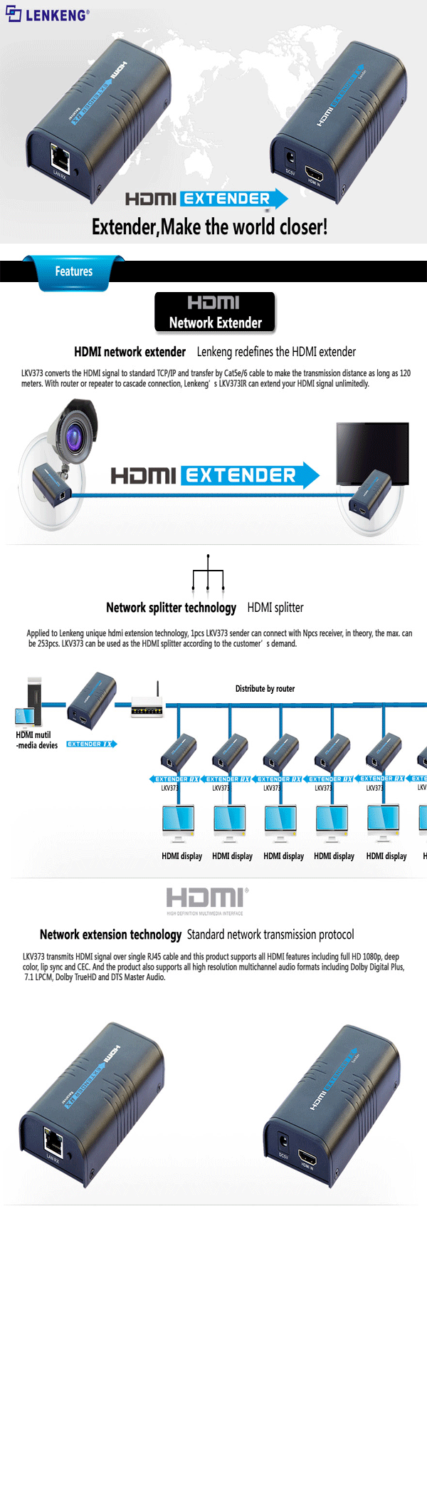 Bộ kéo dài HDMI 100M LKV373A chính hãng