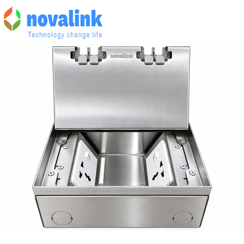 Hộp ổ cắm điện &acirc;m s&agrave;n novalink NV-FS6SH với 6 ổ cắm mầu bạc chất liệu th&eacute;p kh&ocirc;ng gỉ cao cấp