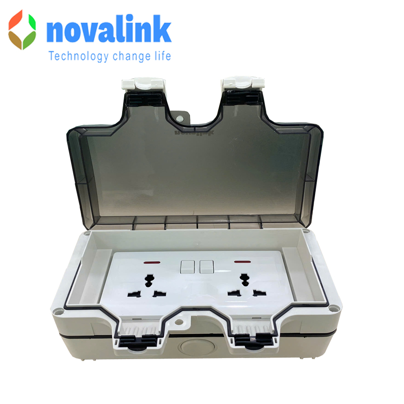 Hộp ổ cắm điện chống nước ngoài trời Novalink NV-OW46 cao cấp hỗ trợ IP66