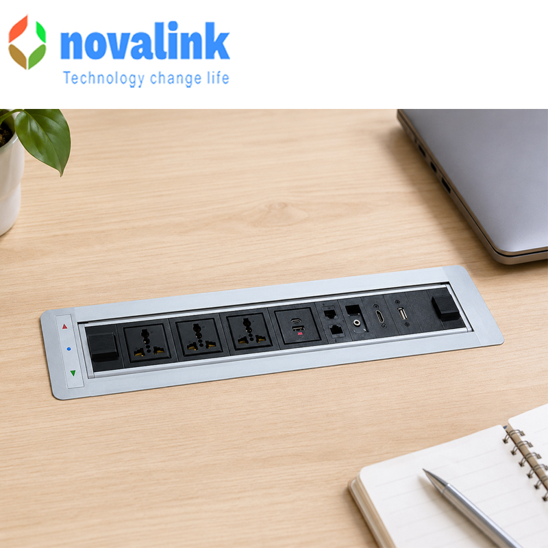 Hộp ổ Điện &Acirc;m B&agrave;n Novalink NV-ST803E Mở Xoay 180 Độ , Giải Ph&aacute;p Kết Nối Hiện Đại Cho B&agrave;n L&agrave;m Việc