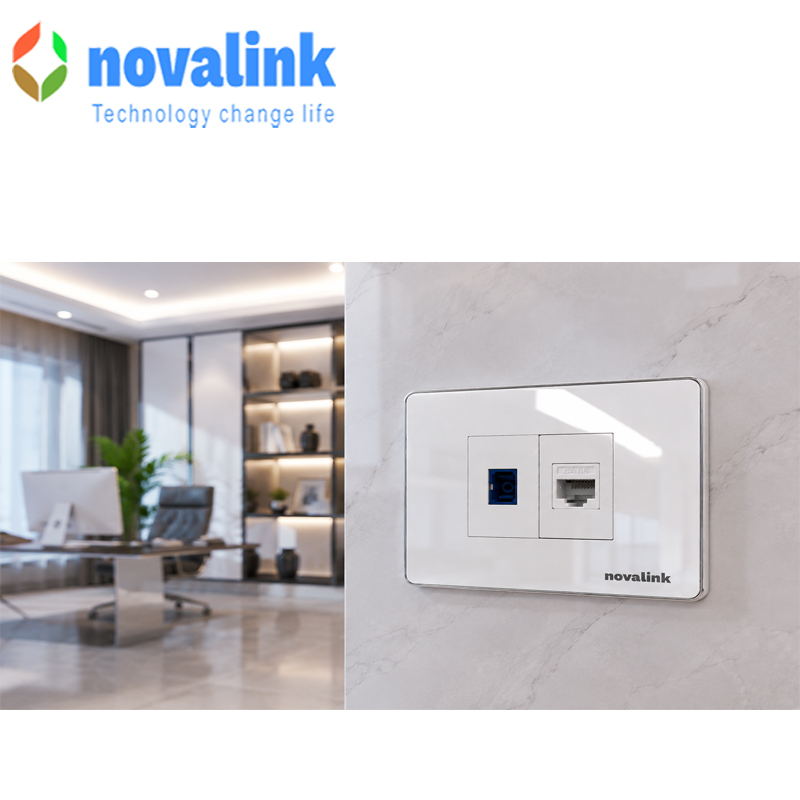 Bộ ổ cắm mạng cat6 + Quang SC/UPC âm tường novalink NV-12016U+NV-21002SW chính hãng