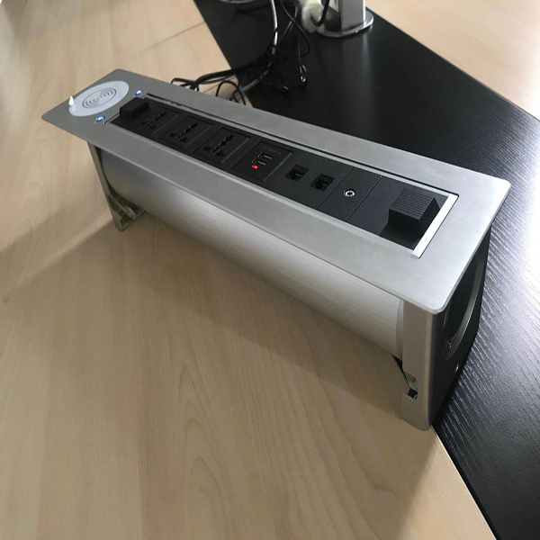 Hộp ổ cắm điện âm bàn cao cấp sinoamigo SMT-3 màu bạc mở nắp bằng điện