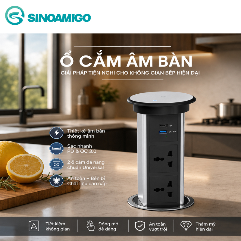 Ổ Cắm Điện Âm Bàn Cảm Ứng Sinoamigo SMT-6S Màu Bạc: Đỉnh Cao Công Nghệ Cho Không Gian Hiện Đạ