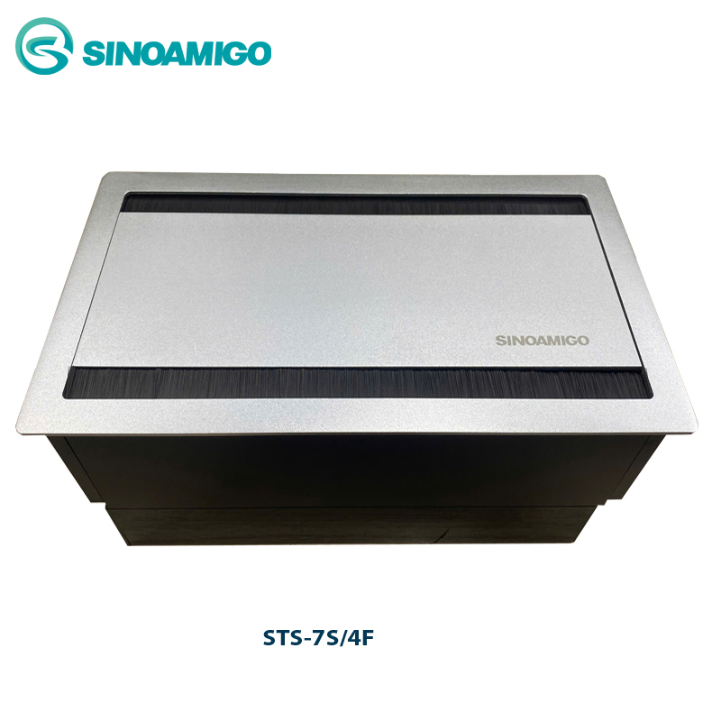 Hộp ổ điện âm bàn sinoamigo STS-7S/4F nắp lật 2 bên cao cấp mầu bạc chính hãng