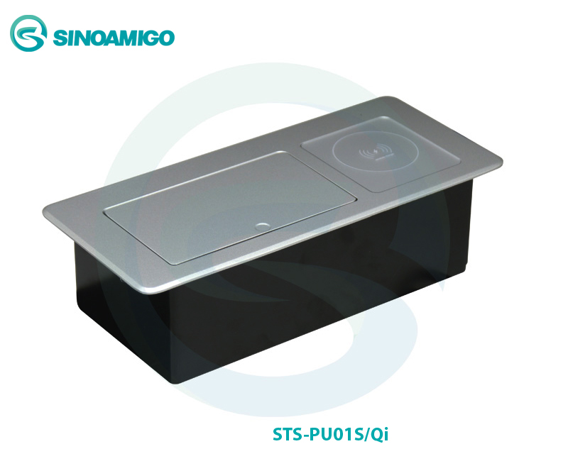 Hộp điện âm bàn cao cấp sinoamigo STS-PU01S/Qi mầu đen với sạc không dây 15W
