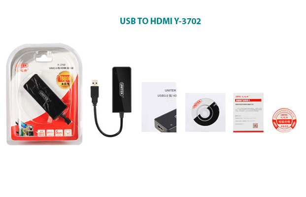 Cáp chuyển đổi  USB 3.0 -> HDMI Unitek (Y - 3702) chính hãng Unitek