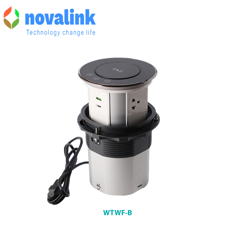 Hộp ổ điện âm bàn bếp, bàn đảo cao cấp novalink WTWF-B mở  nắp cảm ứng + wifi