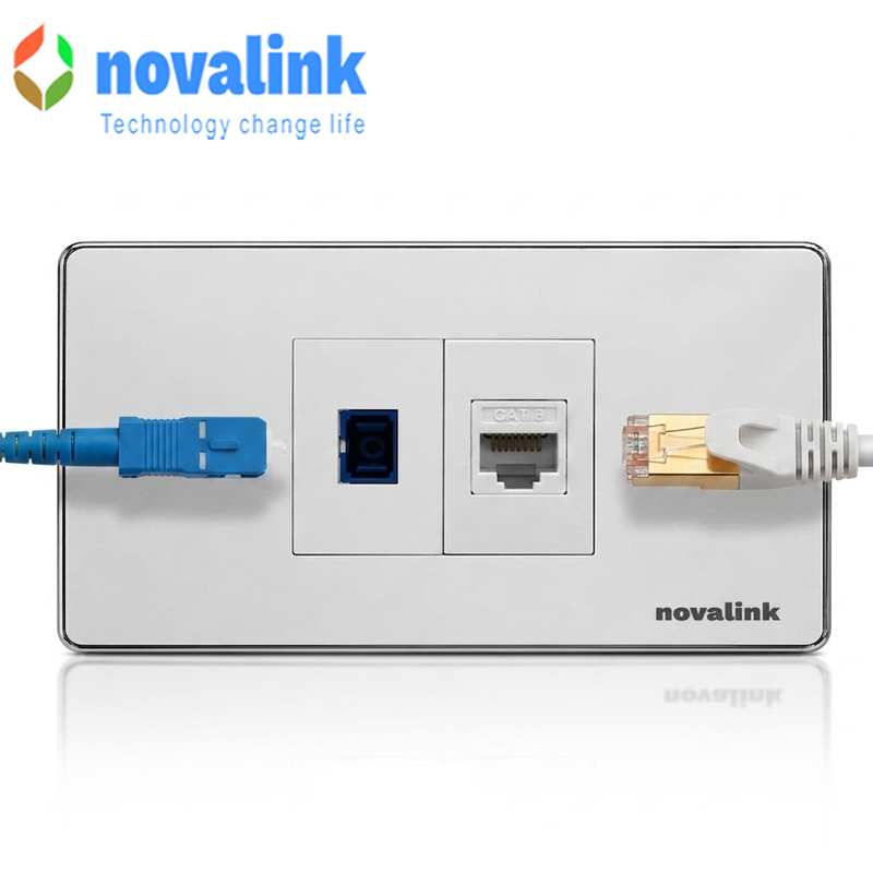 Bộ ổ cắm mạng cat6 + Quang SC/UPC  &acirc;m tường novalink NV-12016U+NV-21002SW ch&iacute;nh h&atilde;ng