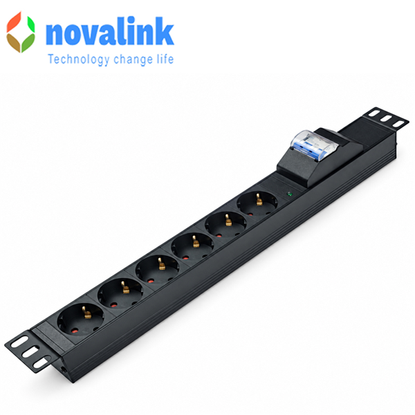 Thanh nguồn PDU Novalink NV-66216A chuẩn Schuko 6 ổ cắm, 20A, 4000W
