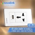 Bộ ổ cắm điện đơn 3 chấu + USB 5v-2A âm tường novalink NV-21003WS+P21-C2A