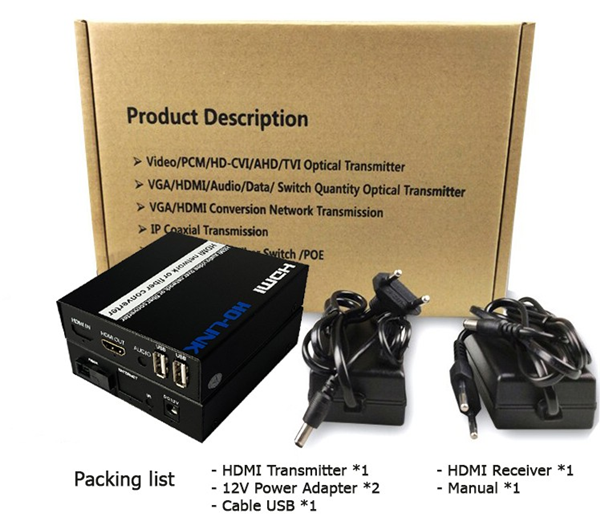 Bộ kéo dài HDMI qua cáp quang  20km có cổng USB  HL-HDMI-1USB-20TR