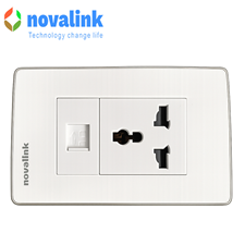 Bộ ổ cắm điện đơn 3 chấu mạng cat6 âm tường novalink NV-21003WS+M13+ CC-04-00231 chính hãng
