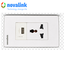Bộ ổ cắm điện đơn 3 chấu + USB 5v-2A âm tường novalink NV-21003WS+P21-C2A
