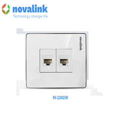 Bộ ổ cắm mạng âm tường vuông 2 cổng Cat6 Novalink NV-22002SW + CC-04-00231
