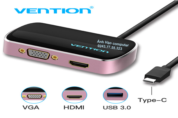 Cáp chuyển USB Type C to VGA/ HDMI/ USB 3.0 chính hãng vention