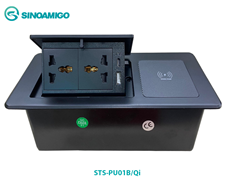 Hộp ổ cắm âm bàn cao cấp sinoamigo STS-PU01B/QI màu đen với sạc không dây